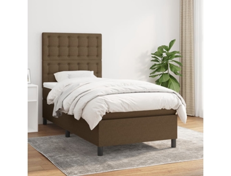 Cama con somier VIDAXL (Marrón - Tela - 203 x 90 x 128 cm)