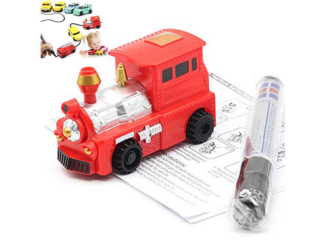 Coche De Juguete Inductivo Que Sigue La Línea Negra. Minivehículo Educativo De Ingeniería Con Lápiz Y Papel.