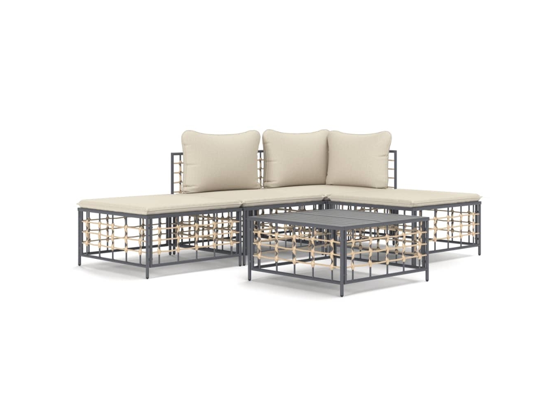 Conjunto 5 Juego de muebles de jardín VIDAXL cojines antracita ratán PE