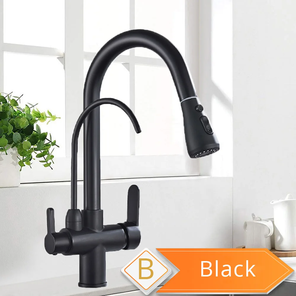 Grifo De Filtro De Tres Vías (negro), Agua Fría Y Caliente En Uno, Con Función Para Beber.