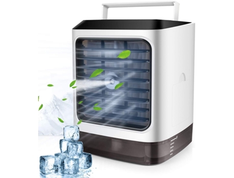Enfriador de aire personal, acondicionador evaporativo portátil 4 en 1 actualizado con 7 luces LED/purificador/humidificador/ventilador de escritorio