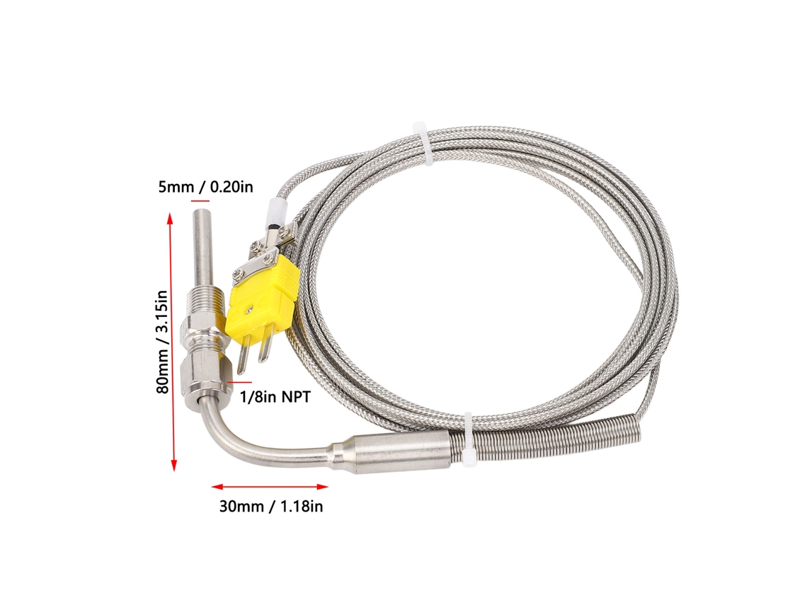 2026dz-Sonda De Temperatura De Gases De Escape Termopar Tipo K 1/8in Npt Hilo Acero Inoxidable Punta Expuesta 100cm