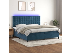 Cama Box Spring Colchón Y Led Terciopelo Azul Oscuro 200x200 Cm