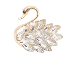 Broche Feminino Elegante com Forma de Cisne Strass Dourado Branco Presente de Aniversário Natal