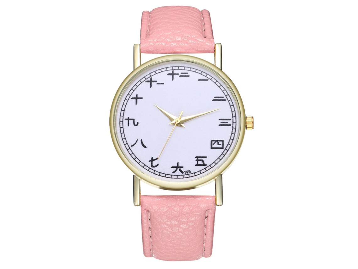 Reloj De Pulsera Para Mujer De Moda Con Correa De Cuero Pu Dial Redondo Analógico Cuarzo Rosa