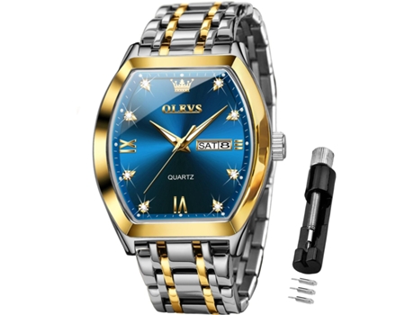 VEANXIN Reloj cuadrado con fecha de negocios, luminoso, resistente al agua, de acero inoxidable, con diamantes cuadrados para hombre(Oro y plata)
