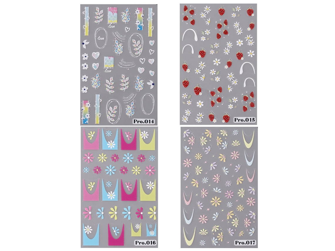 Pegatinas florales 5D para uñas con microrelieve (4 unidades) Kofihety