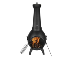 Chimenea de Jardín Esférica en Aluminio Negro con Parrilla, Tapa y Accesorios para Calefacción y Cocina al Aire Libre Tekmaquinas