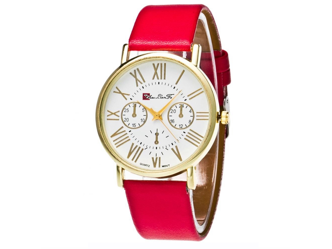 Reloj De Pulsera De Cuero Pu Unisex Casual Para Hombre Y Mujer Rojo Zhoulianfa
