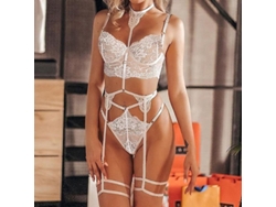 Conjunto de lencería sexy para mujer con escote halter, compuesto por una camisola de encaje, bragas y sujetador (modelo 2026).