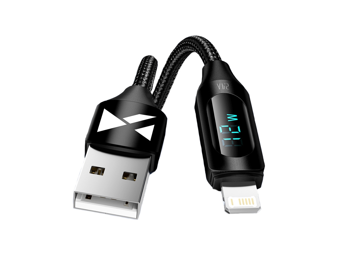 Cable Usb-a A Lightning Wozinsky Con Pantalla Led 2.4a 1m - Negro