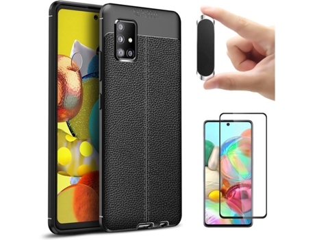 Kit Funda, Protector y Soporte Samsung Galaxy A51 5G Rugged Leather Gris