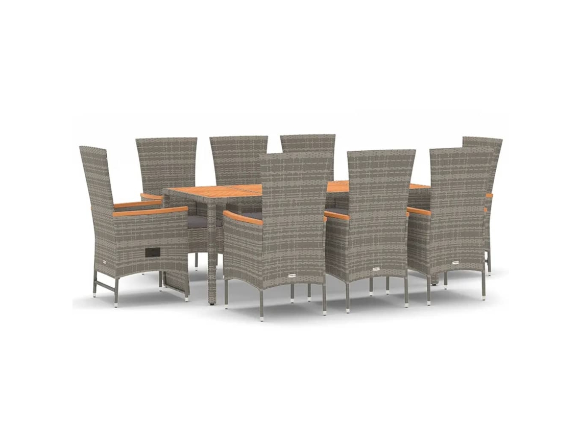 Maison Exclusive - Juego de comedor de jardín de 9 piezas con cojines de mimbre, gris