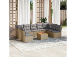 Conjunto de sofá de jardín de 10 piezas con cojines en mimbre beige mixto DKD Home Decor