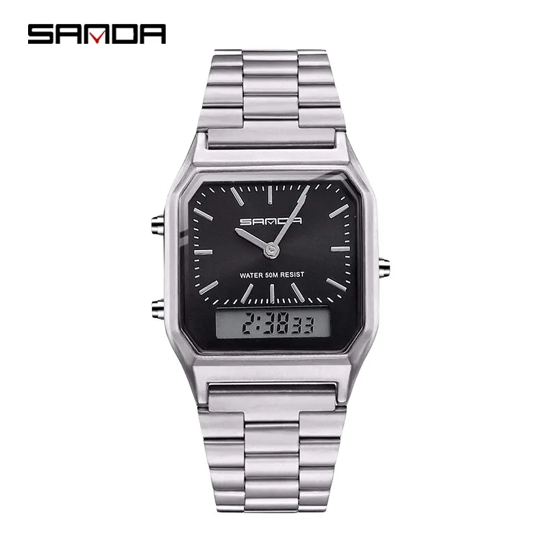 Reloj De Pulsera Digital Led Para Mujer Con Doble Pantalla, Resistente Al Agua Y De Cuarzo, Para Deportes.