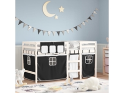 Cama Alta Niñoscama Infantil Con Cortinas Madera Pino Blanco Negro 90x190 Cm Wsd12613