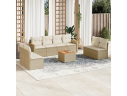Conjunto de 9 sofás de jardín con cojines de mimbre beige de Dkd Home Decor