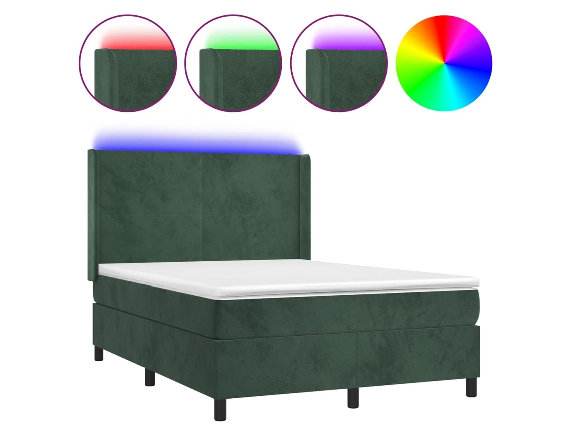 Cama con somier VIDAXL (Verde - Terciopelo - 193 x 147 x 128 cm)