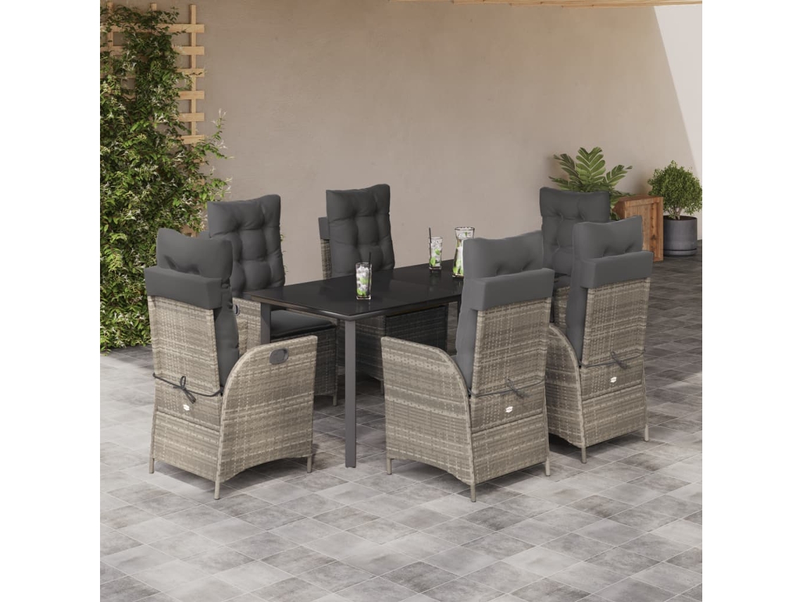 Juego de comedor de jardín de 7 piezas con cojines de mimbre gris claro de DKD Home Decor