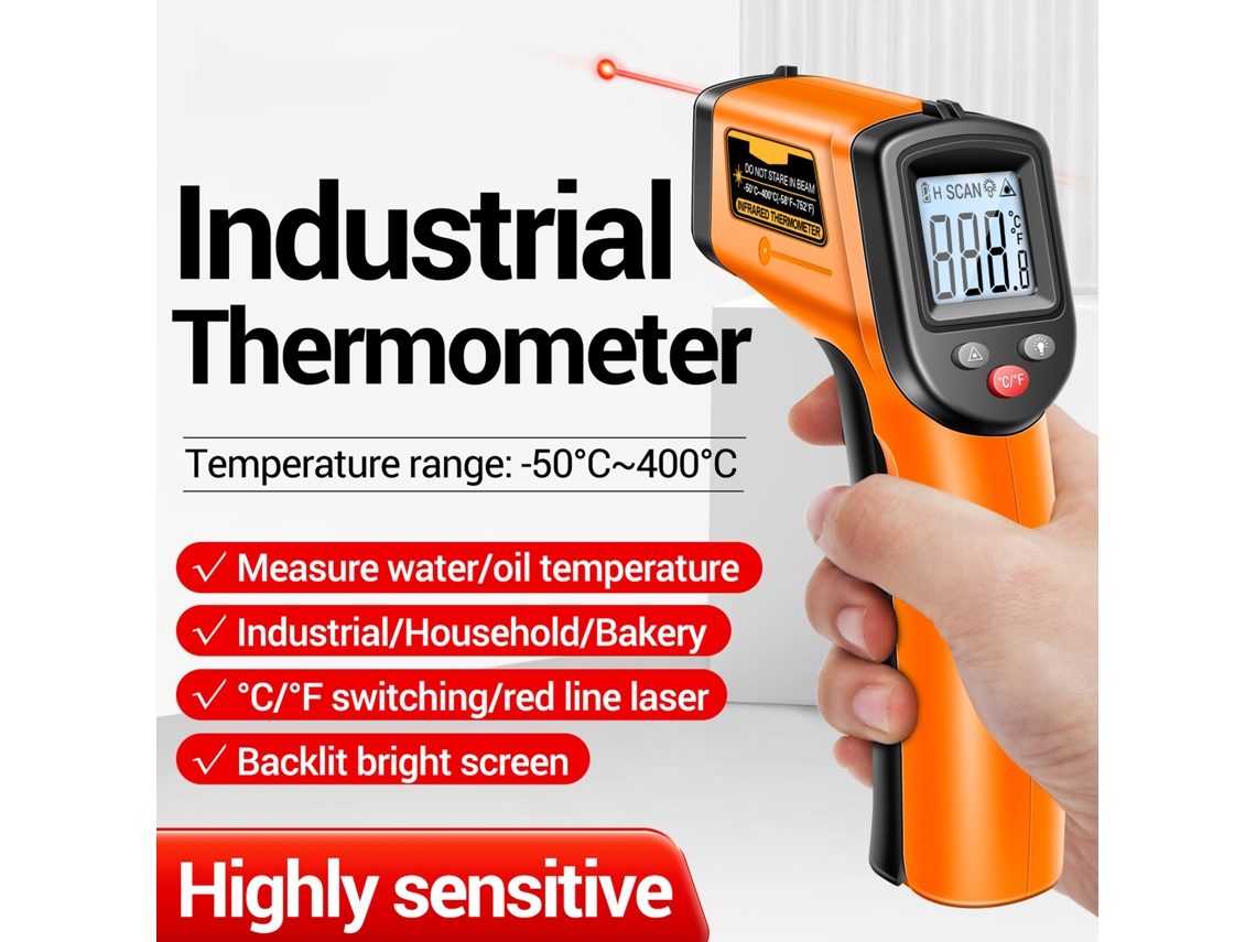 Termómetro infrarrojo sin contacto TH201 (sin marca), de 50 ℃ a 400 ℃, para cocina, automoción, láser y pantalla LCD.