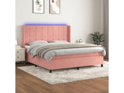 Cama Box Spring Colchón Y Led Terciopelo Rosa 160x200 Cm