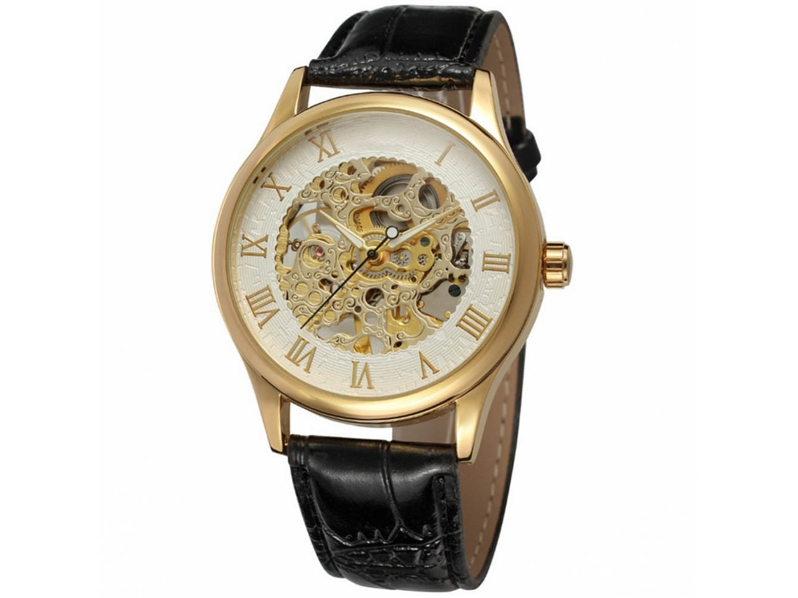 Reloj Mecánico Automático Para Hombre Forsining Con Esfera Blanca, Números Y Caja Dorada.
