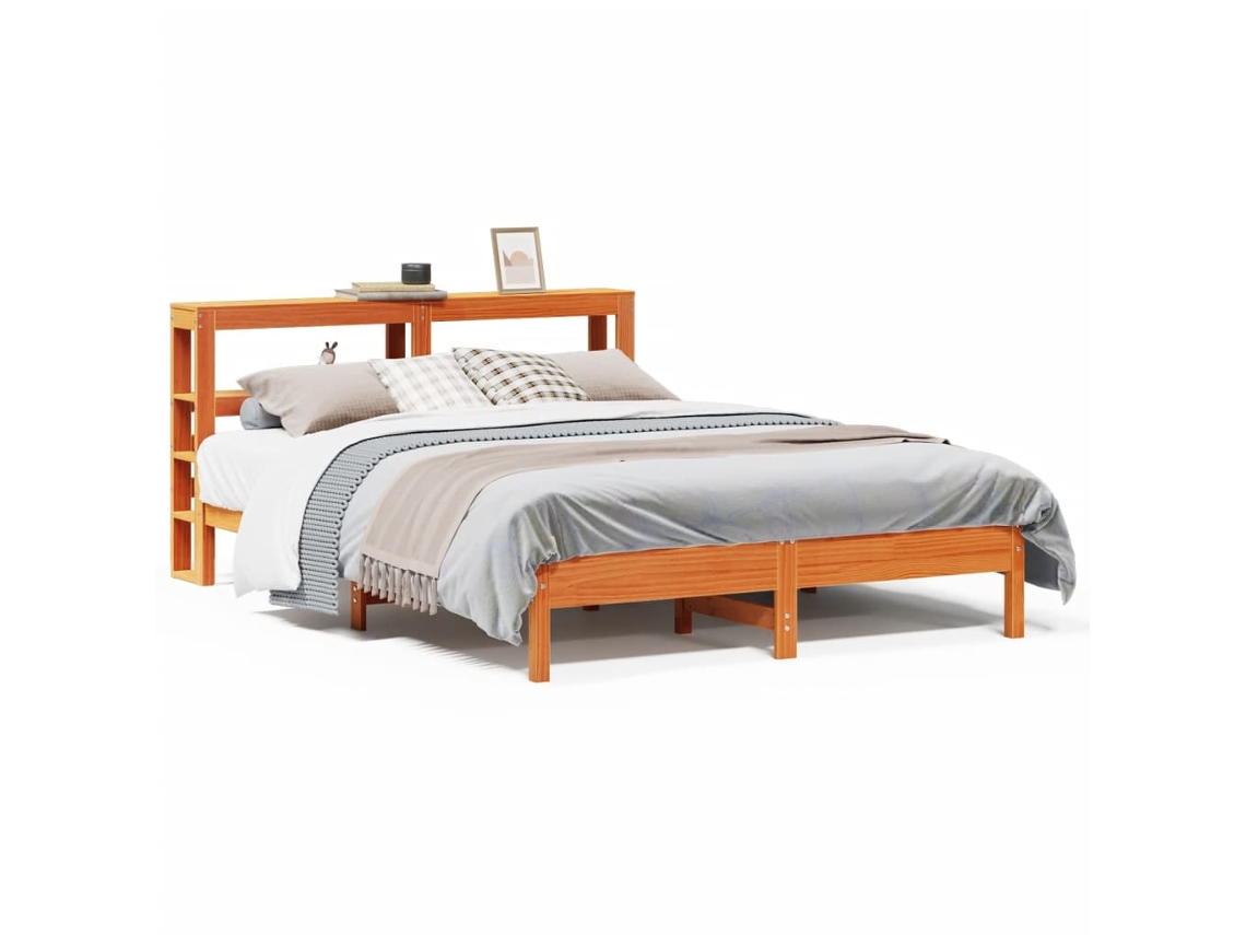 Maison Exclusive - Cama Sin Colchón Madera Maciza De Pino Marrón Cera 140x200 Cm
