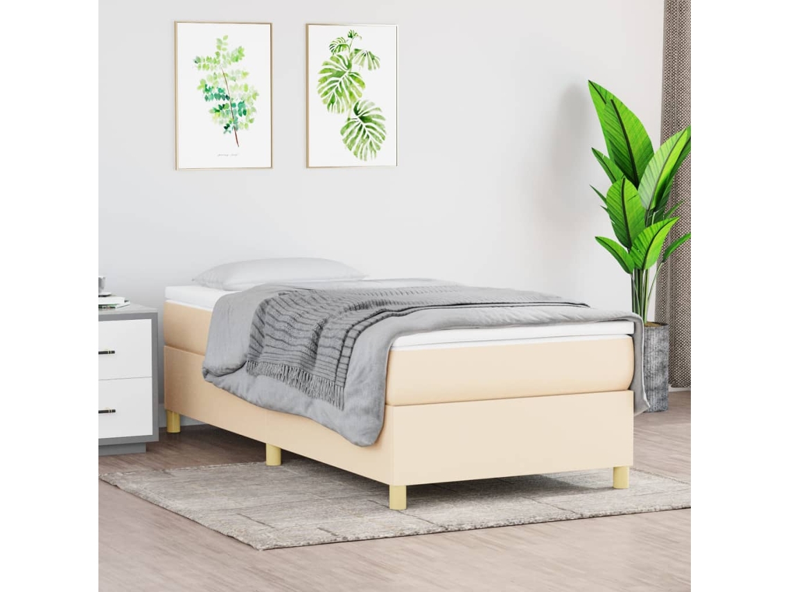 Estructura De Cama Sin Colchón Tela Crema 100x200 Cm