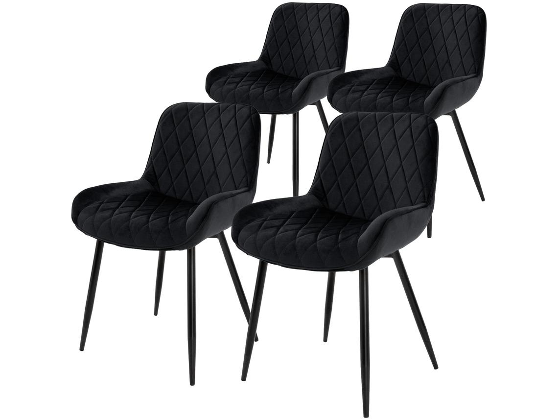 Conjunto de 4 cadeiras de jantar modernas pretas com assento estofado em veludo respirável de 81 cm