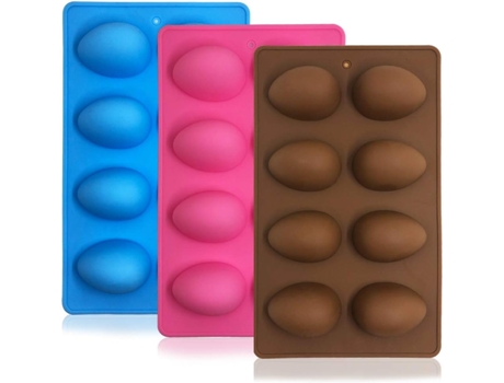 Juego de 3 moldes de silicona para chocolate en forma de 8 huevos (rosa)