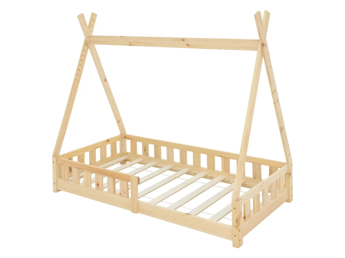 Cama infantil tipi ML-Design 80x160 cm color natural con protección anticaída y somier
