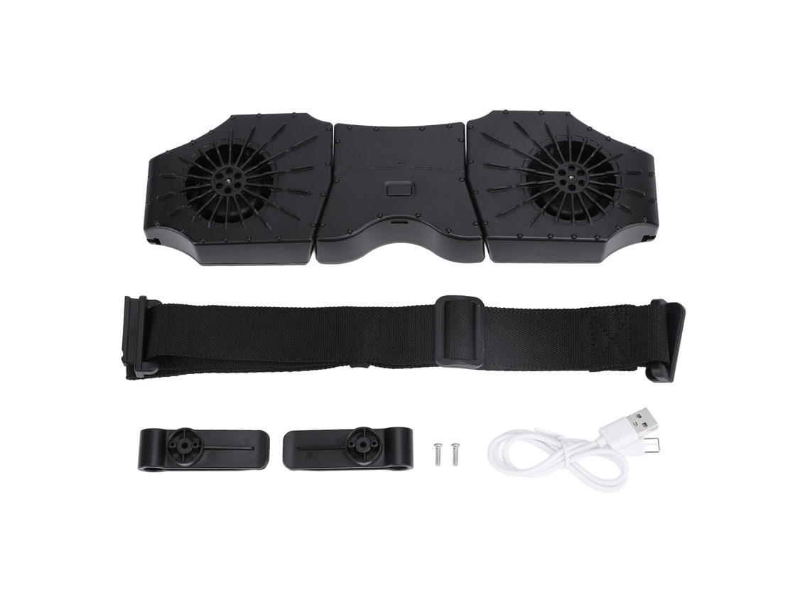 Ventilador trasero recargable por USB, 3 velocidades, negro.
