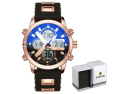 Reloj Deportivo Multifuncional Resistente Al Agua (oro Rosa Y Negro) Con Calendario, Cronógrafo Y Pantalla Luminosa.