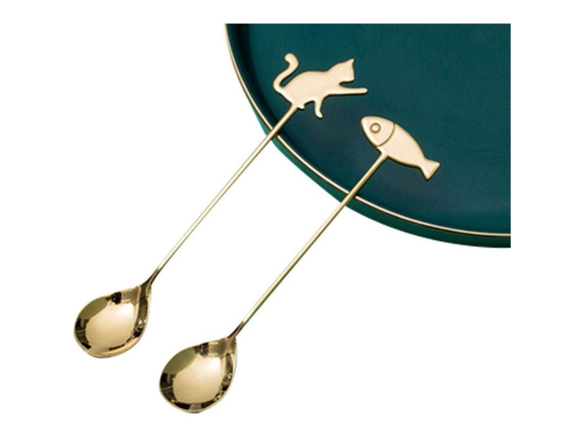 Juego de cucharas de café con diseño de gato y pez, diseño divertido, acero inoxidable, regalo para ella o para él.