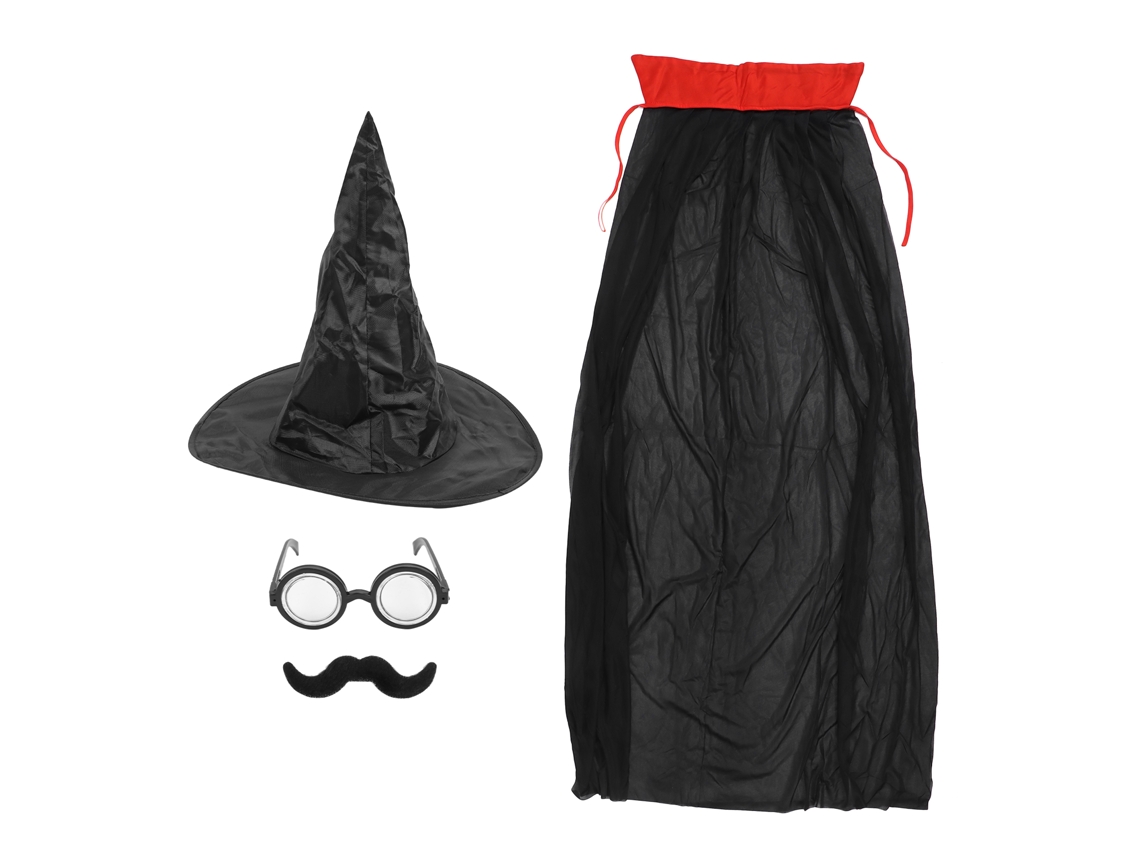 Trajes Y Accesorios De Mago Para Fiesta De Halloween - Set De 4 Piezas Con Sombrero, Capa, Lentes Y Barba Adhesiva