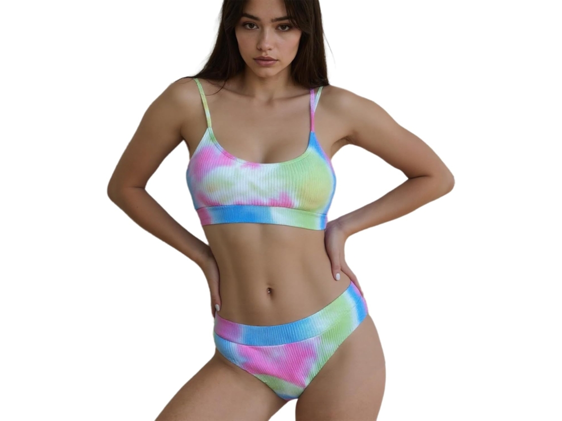 Traje De Baño De Dos Piezas De Talle Alto Para Mujer - Efecto Push-up, Teñido Con Nudos.