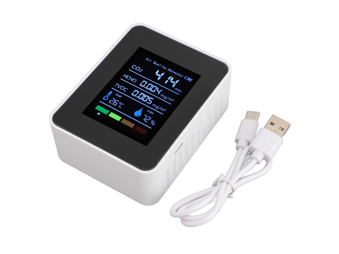 Detector De Qualidade Do Ar Portátil 5 Em 1 Co2 Tvoc Hcho Umidade Temperatura Testador Indoor