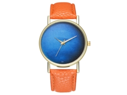 Reloj De Cuarzo Con Correa De Cuero Pu Estampado Cielo Estrellado Unisex Casual Naranja