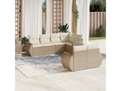 Conjunto de 7 sofás de jardín con cojines de mimbre beige de Dkd Home Decor