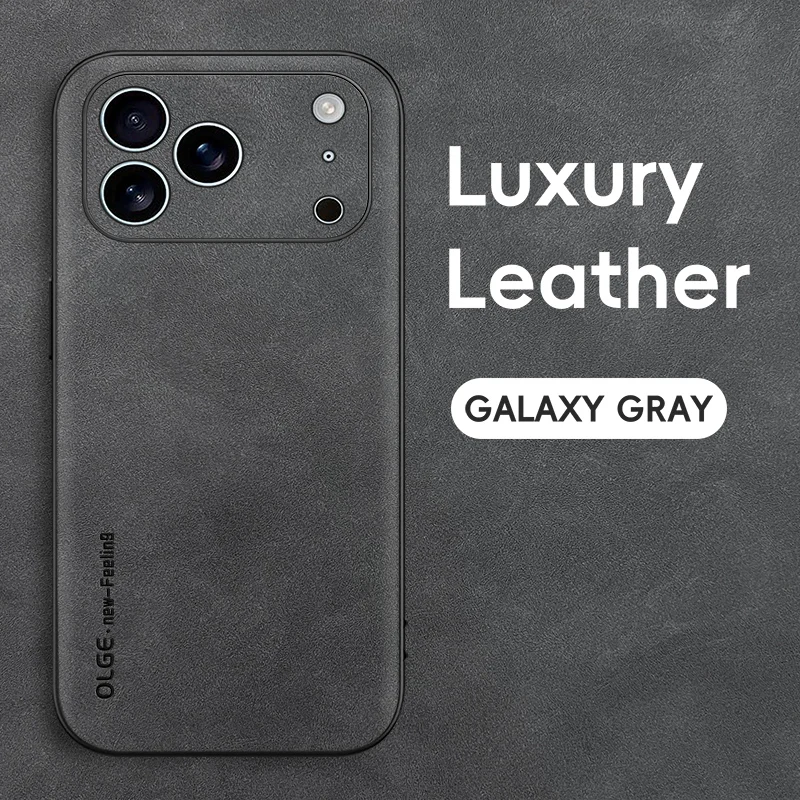 (iphone 14 Gris) Funda De Cuero Genuino Para Iphone, Fabricada En Piel De Oveja Resistente A Los Golpes.