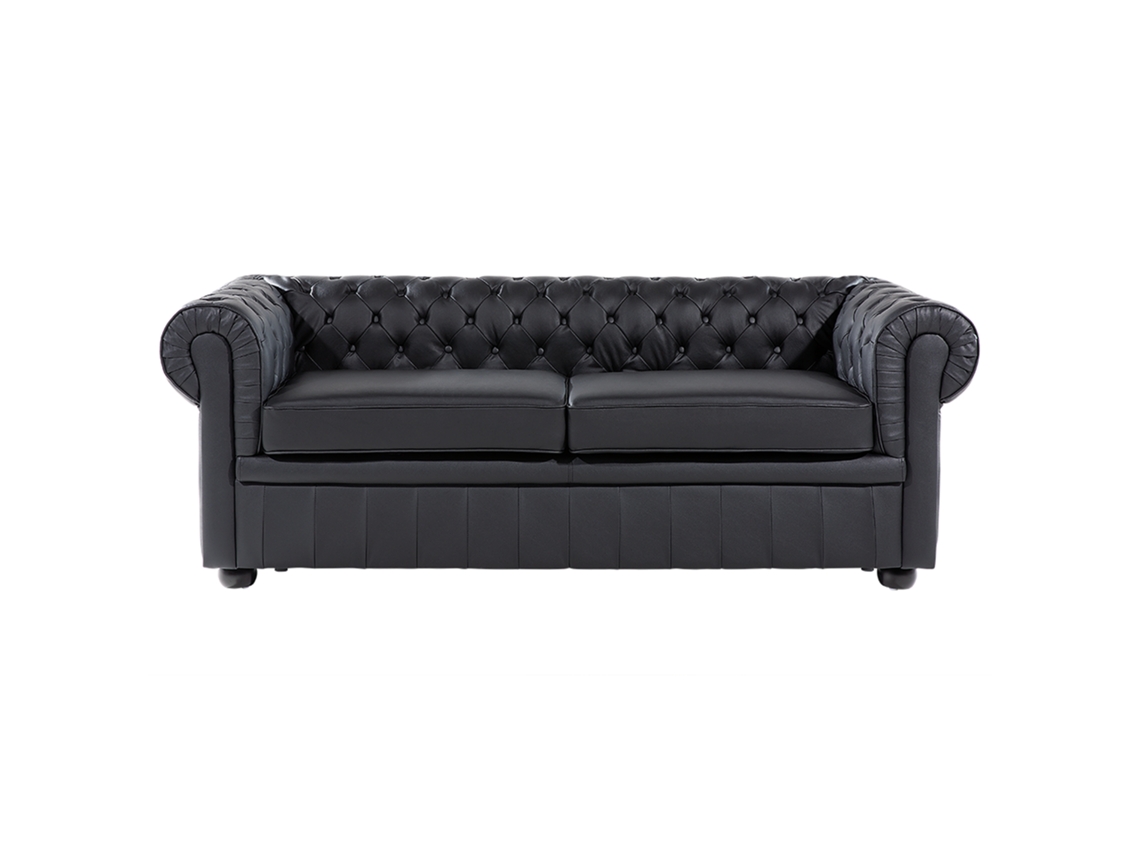 Sofá de 3 plazas BELIANI Chesterfield de Piel Negro 196x80x70