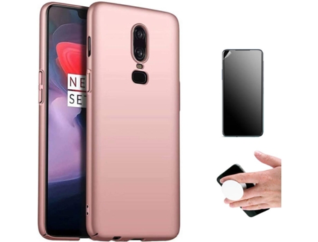 Kit Carcasa Y Protector Oneplus 6 Ultimatte Turtleshelll Rígido Y Popsocket Rosa