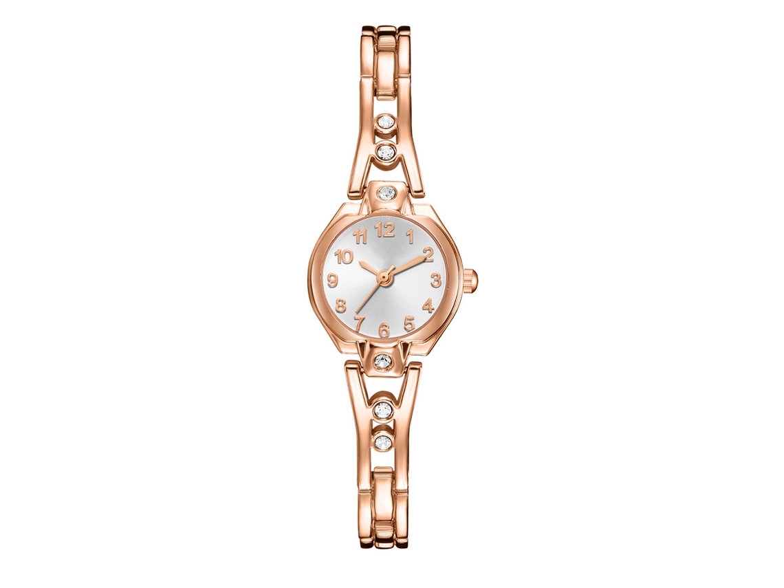 Reloj De Pulsera De Cuarzo Para Mujer Con Esfera Redonda Y Brazalete De Oro Rosa.
