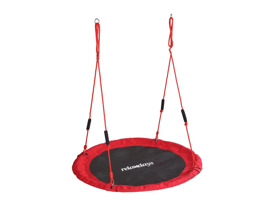 Relaxdays Columpio Nido Redondo, Mangos Acolchados, Niños, Ajustable, Exterior, Ø: 120 Cm, Hasta 100 Kg, Rojo