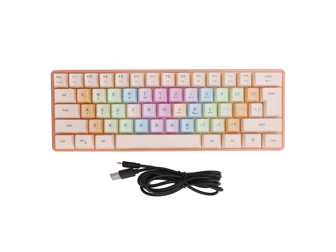 Teclado Mecânico Feel Com 61 Teclas Rgb 7 Cores Ajuste De Brilho Usb Para Office E Gaming