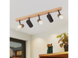 Foco de techo Nettlife de 5 llamas, madera negra, vintage, GU10, ajustable 350°