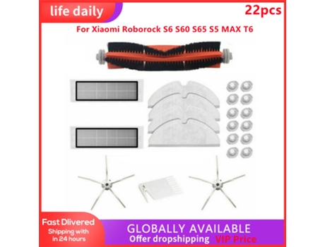 22 unids/set para Xiaomi Roborock S6 S60 S65 S5 Max T6 accesorios para aspiradoras aspiradora limpiadora limpiamoquetas reemplazar para limpieza de...
