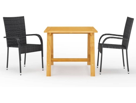 Conjunto 3 de comedor para jardín VIDAXL negro