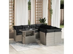 Conjunto de sofá de jardín de 9 piezas con cojines en mimbre gris claro, Dkd Home Decor