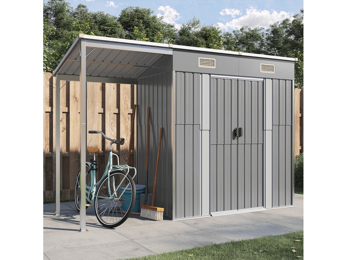 Caseta de jardín con porche 277x110,5x181 cm Acero gris claro LOVELY HOME